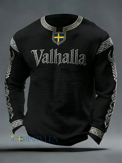 Herrens svenska Viking-stil Valhalla Våffle Topp - svart / S