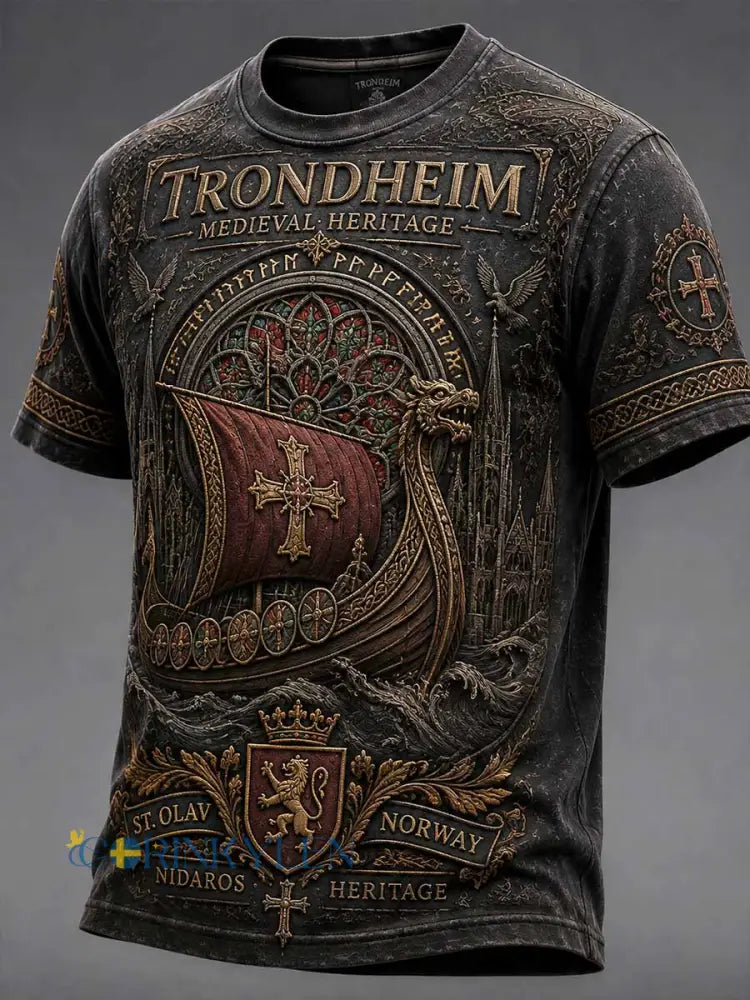 Herrens Trondheim medeltida festival minnesmönster Print T-shirt - som bild / S