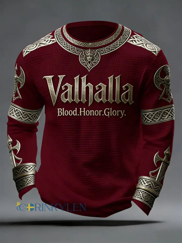 Herrens vikinga-stil Valhalla Våffle Topp - djup röd / S