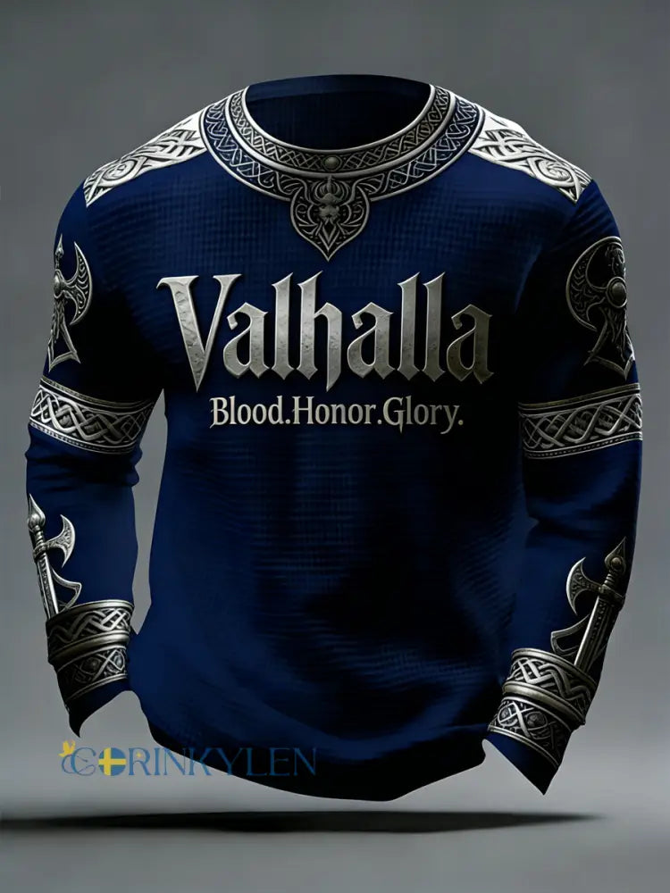 Herrens vikinga-stil Valhalla Våffle Topp - mörk blå / S