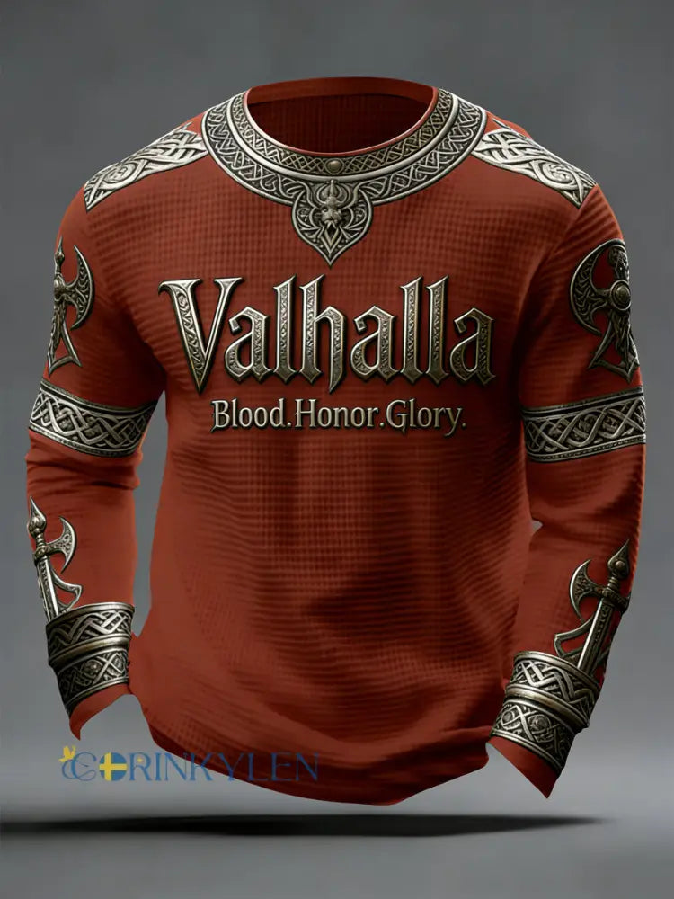 Herrens vikinga-stil Valhalla Våffle Topp - röd-brun / S