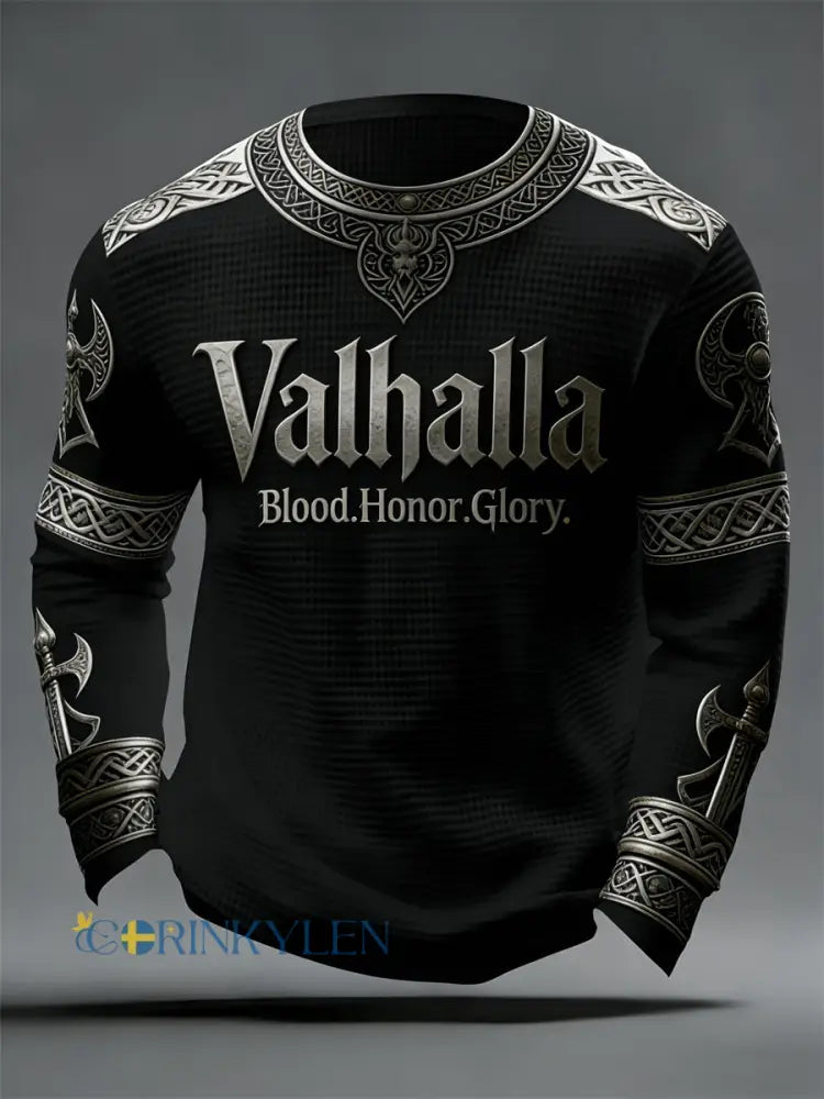 Herrens vikinga-stil Valhalla Våffle Topp - svart / S