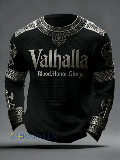 Herrens vikinga-stil Valhalla Våffle Topp - svart / S