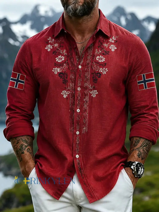 Herrens Vintage Norska Floral Casual skjjorta - som bild / S