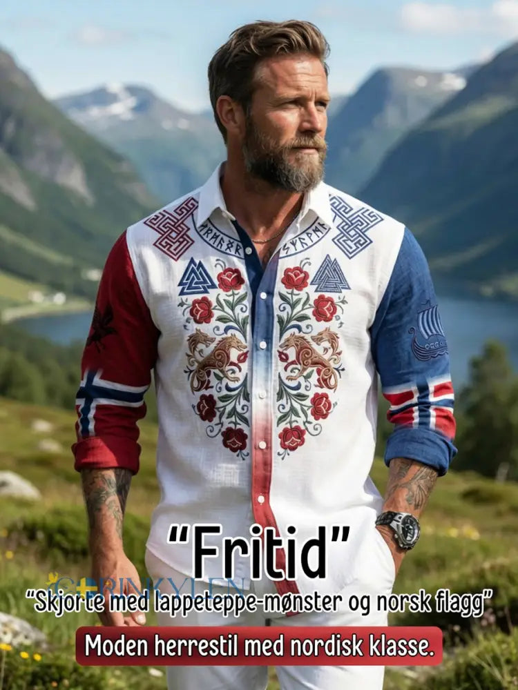 Herrens Vintage norska Symmetriska mönster Casual tröja - som bild / S