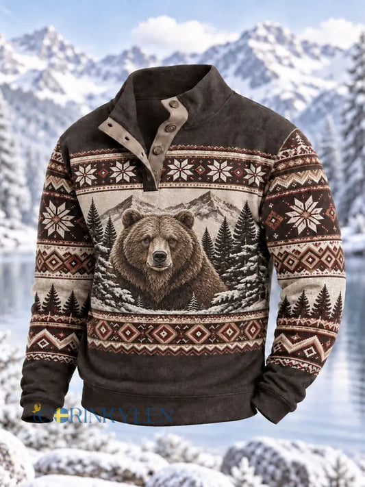 Herrens vinterbjörn Print Casual blixtlås Pullovere - som bild / S
