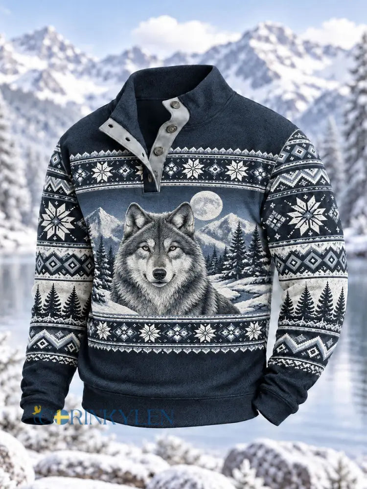 Herrens vintervarg Print Casual blixtlås Pullovere - som bild / S