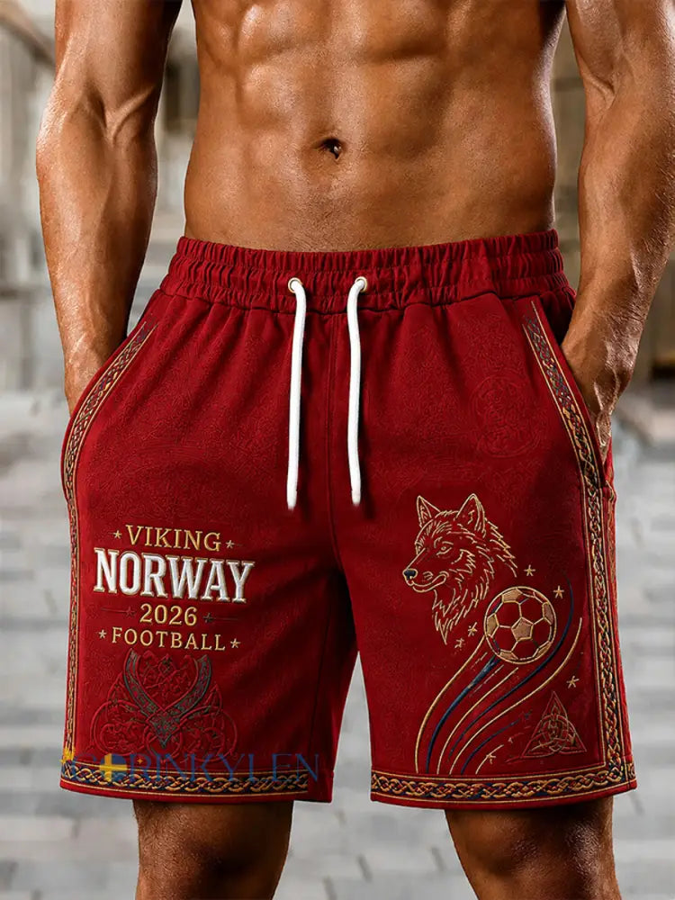 Herrers fotbollsshorts i norsk stil år 2026 - röd / S