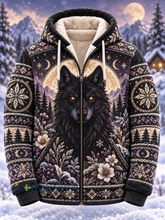 Herrjacka med nordisk skogs- och djurtryck fodrad med fleece - A / S