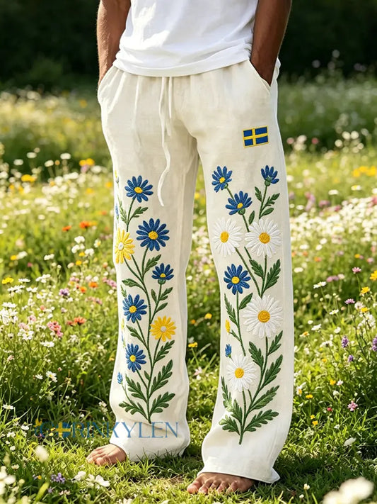 Herrkläder Midsommar Blommig tryck Casual Byxor - A / S