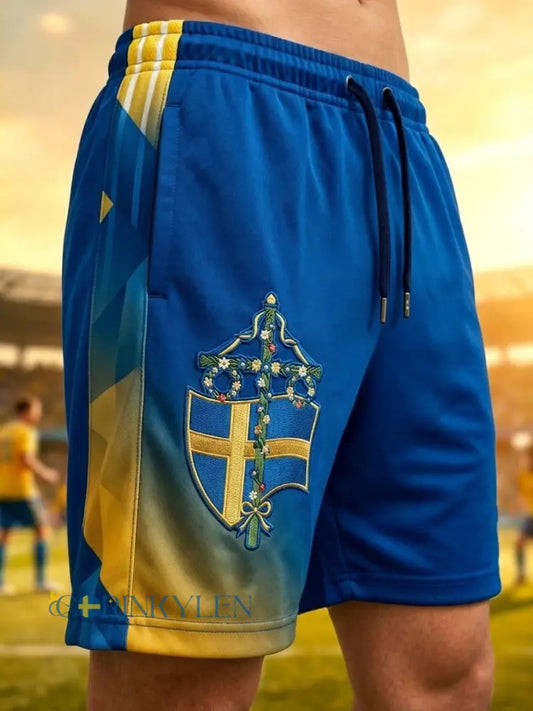 Herrkläder retro svensk fotboll lediga korta byxor - blå / S