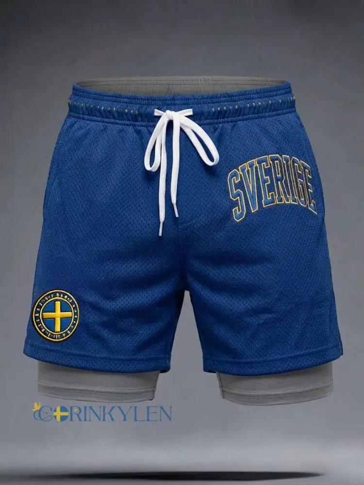 Herrkläder retro svensk fotboll lediga korta byxor - blå / S
