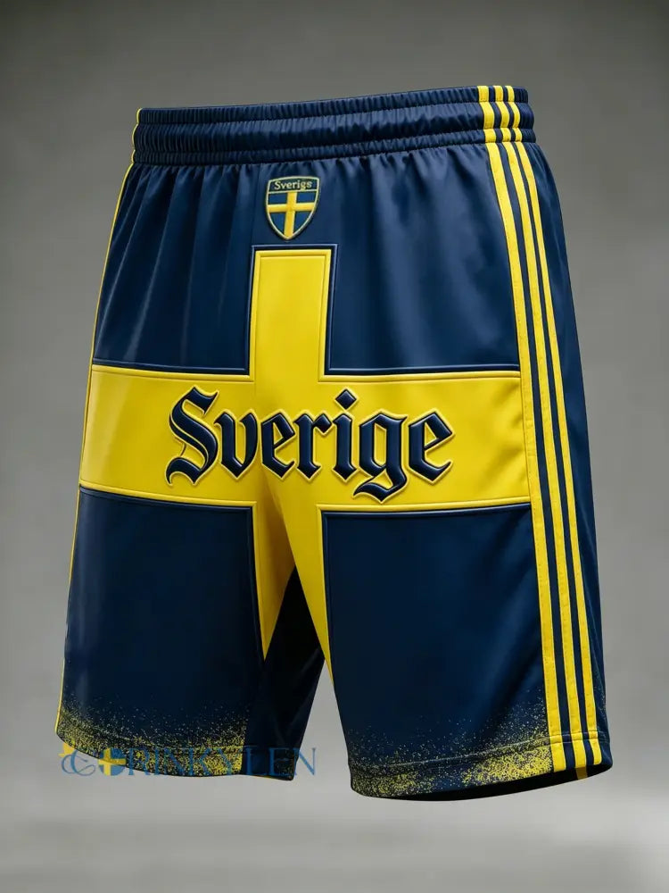Herrkläder retro svensk fotboll lediga shorts byxor - blå / S