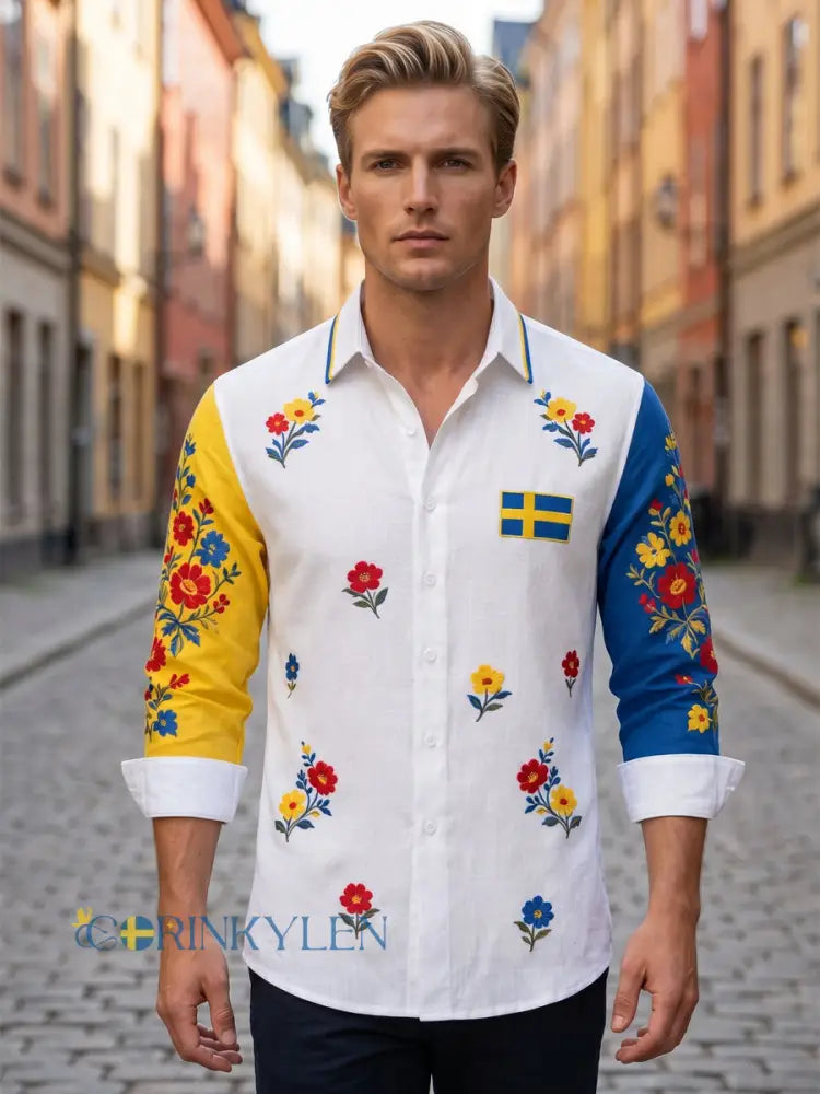 Herrkläder Svensk midsommarfest konsttryck långärmad tröja