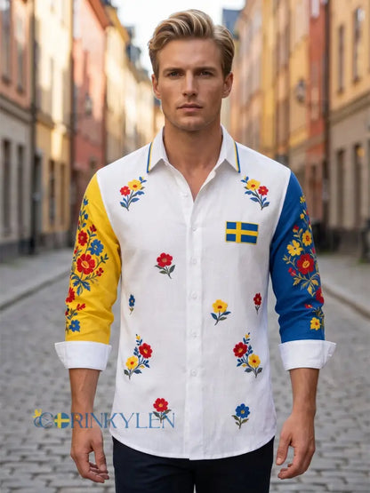 Herrkläder Svensk midsommarfest konsttryck långärmad tröja