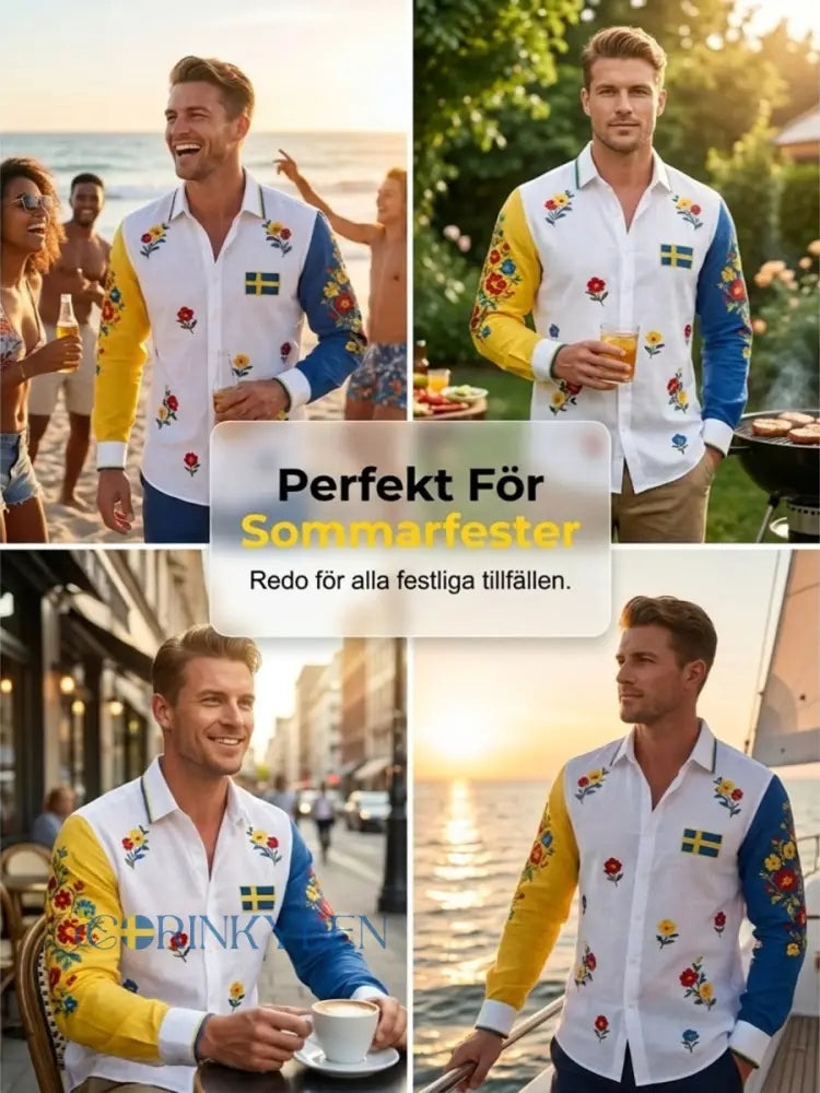 Herrkläder Svensk midsommarfest konsttryck långärmad tröja