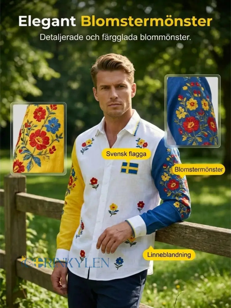 Herrkläder Svensk midsommarfest konsttryck långärmad tröja