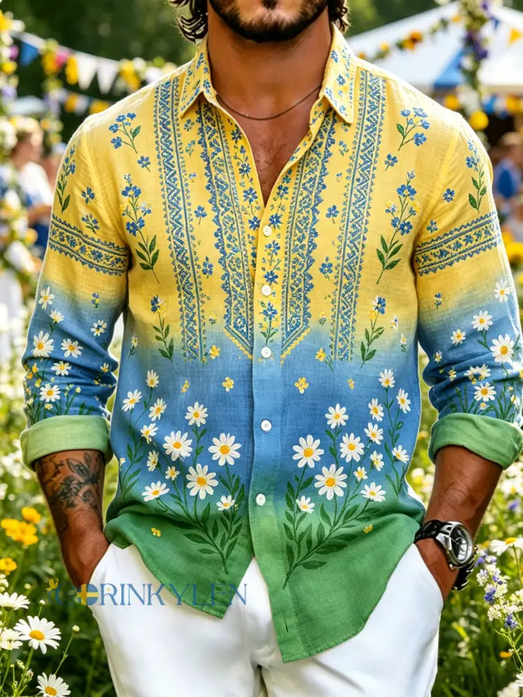 Herrkläder Svensk midsommarfest konsttryck långärmad tröja - A / S