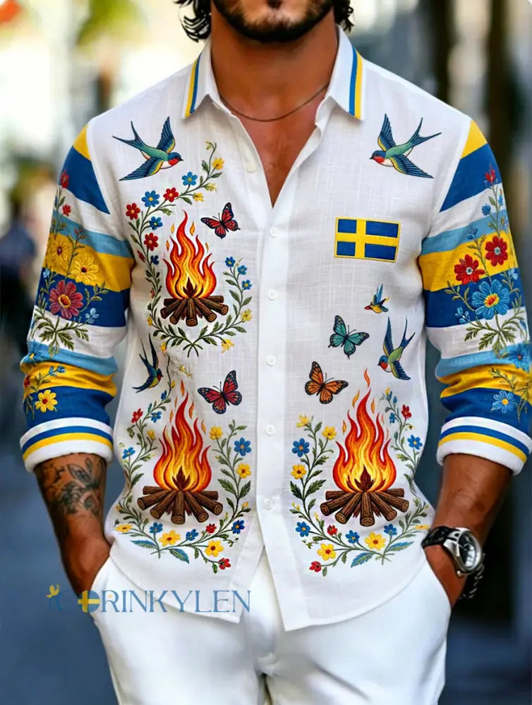 Herrkläder Svensk midsommarfest konsttryck långärmad tröja - A / S