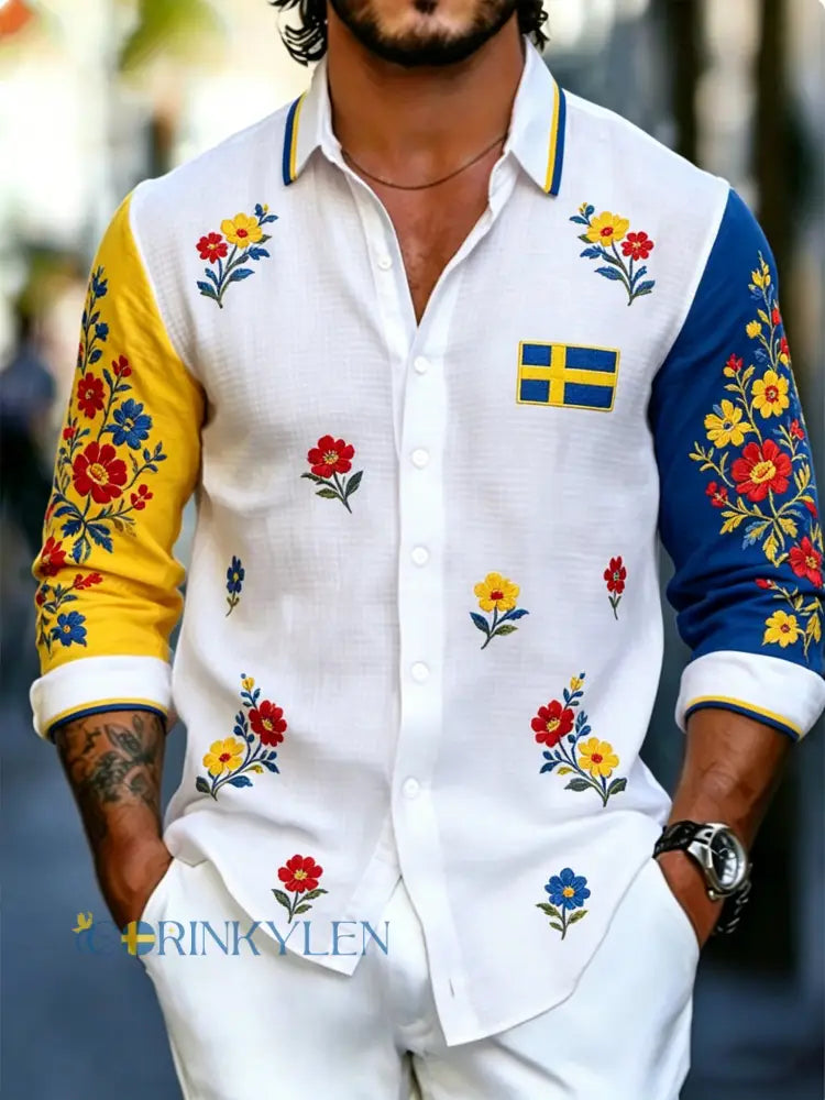 Herrkläder Svensk midsommarfest konsttryck långärmad tröja - A / S