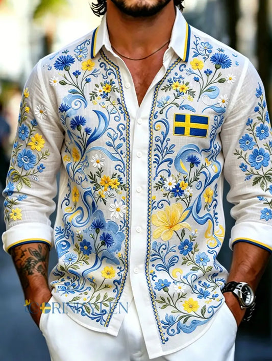Herrkläder Svensk midsommarfest konsttryck långärmad tröja - A / S
