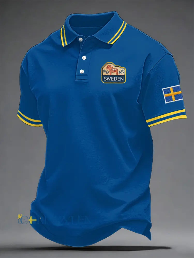 Herrkläder svensk tryckt avslappnad topp - blå / S