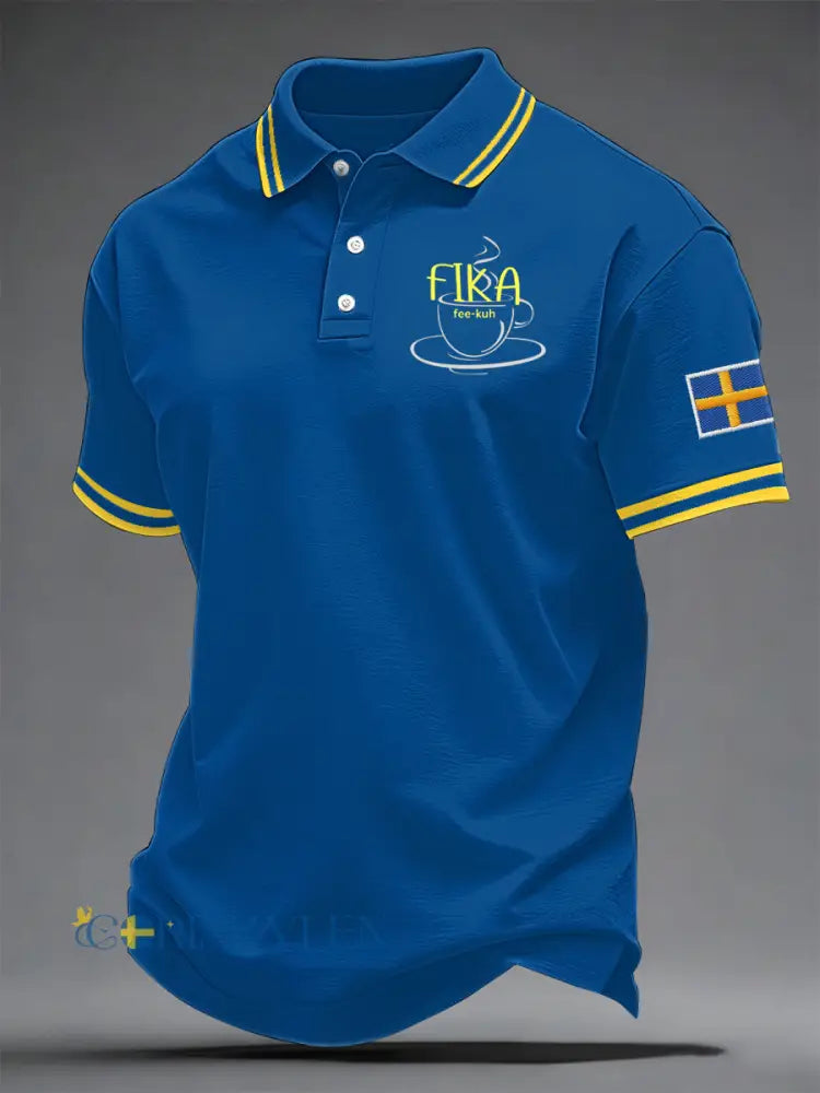 Herrkläder svensk tryckt avslappnad topp - blå / S