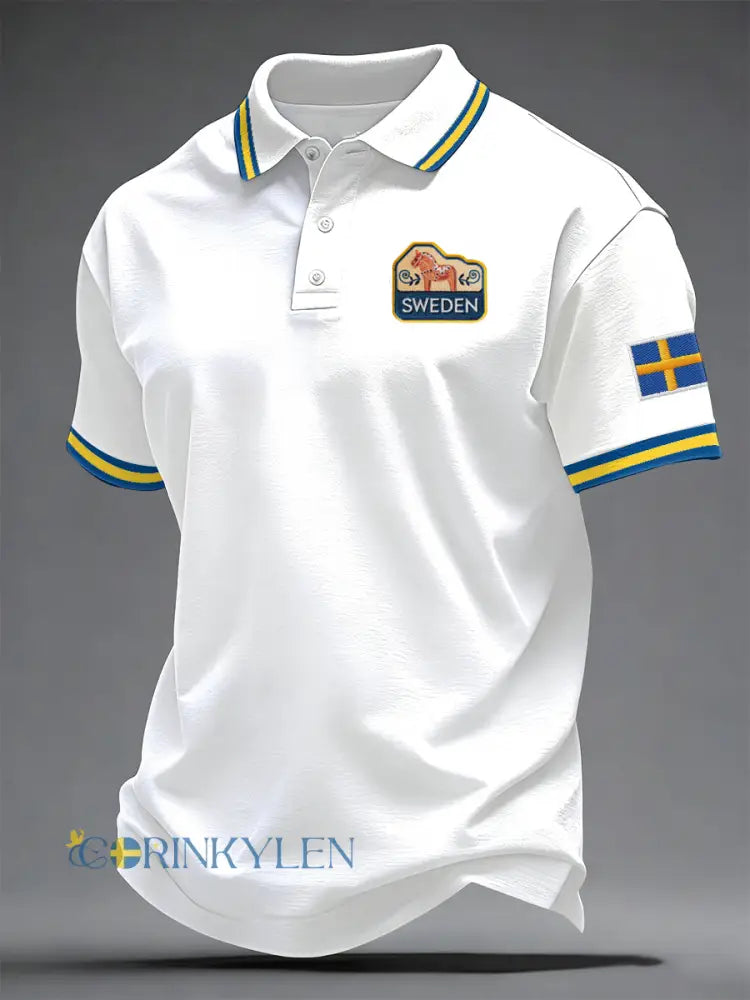 Herrkläder svensk tryckt avslappnad topp - vit / S