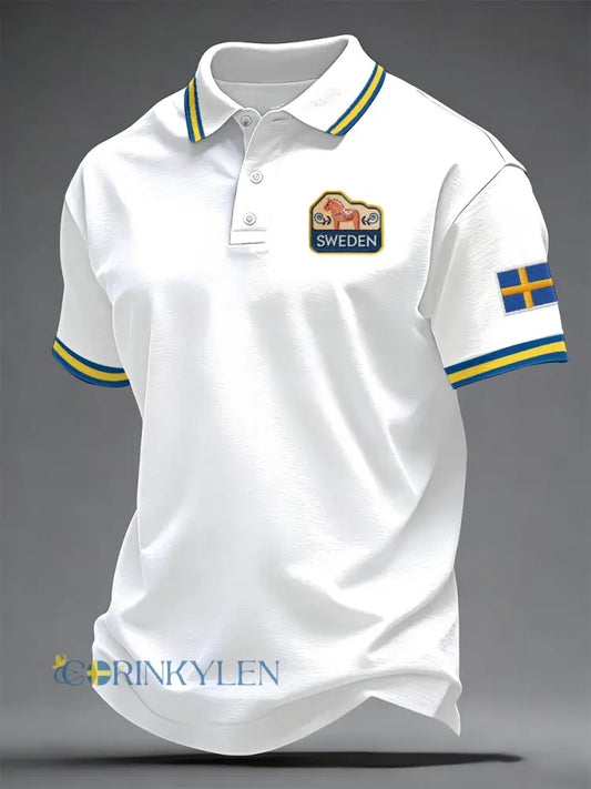 Herrkläder svensk tryckt avslappnad topp - vit / S