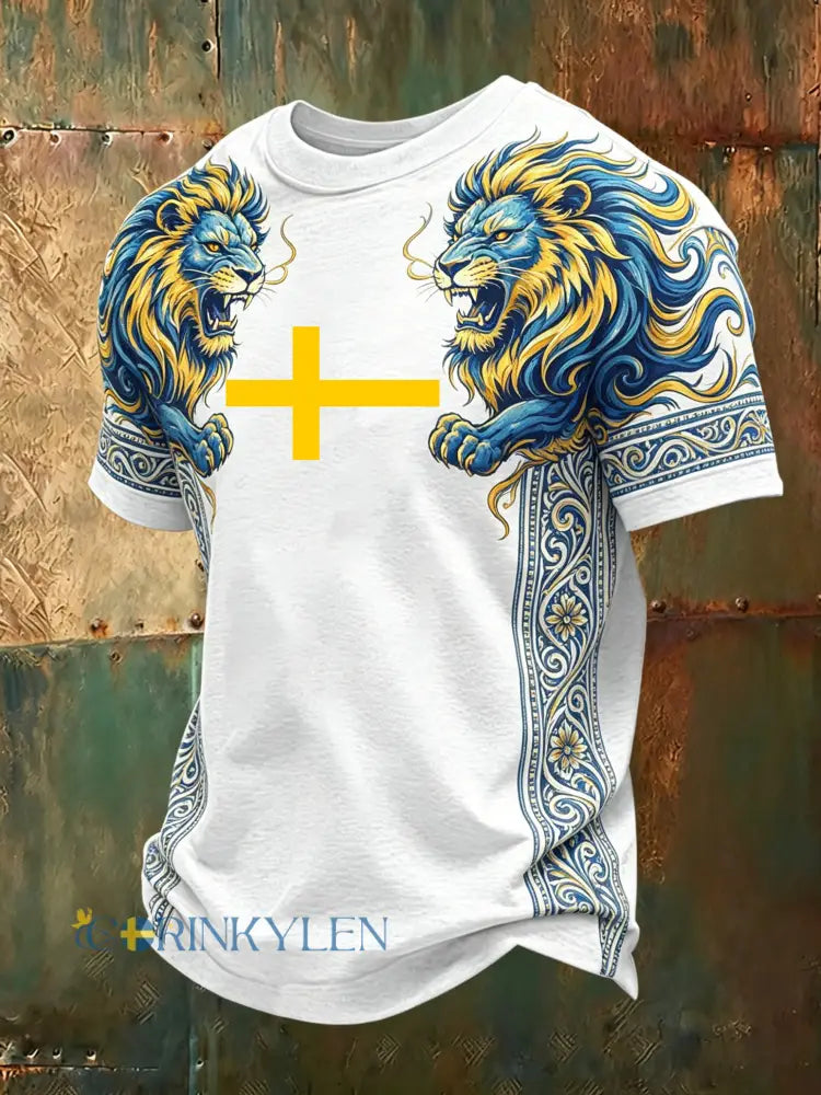 Herrkonsttryck med svensk flagga i färgschema och korta ärmar T-shirt - A / S