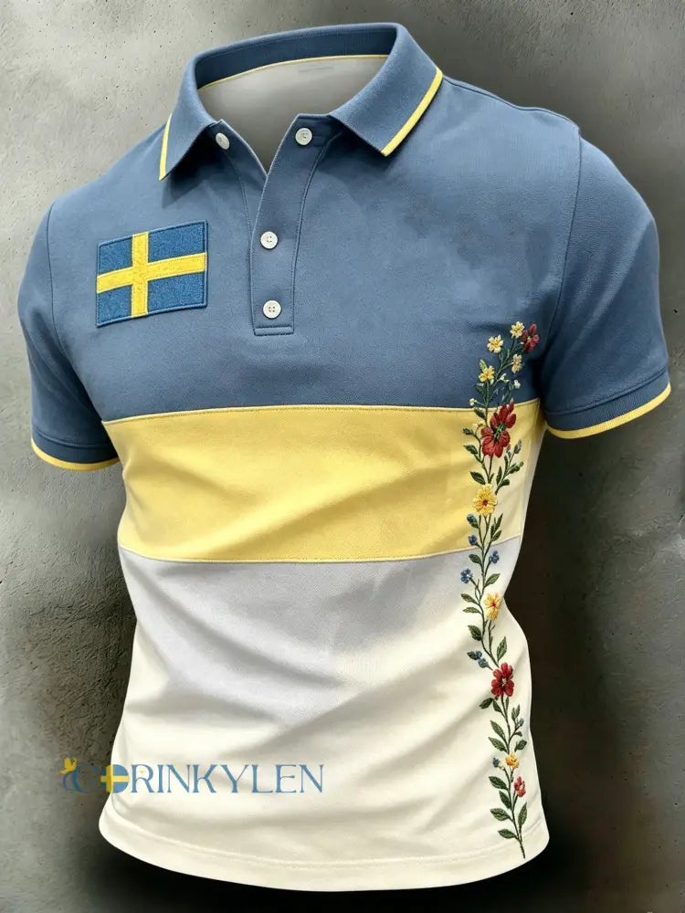 Herrkonsttryck med svensk flagga i färgschema polotröja - A / S