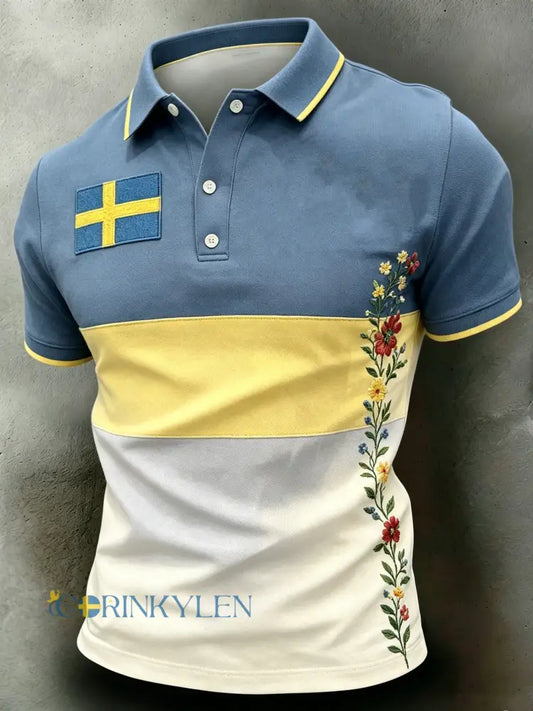 Herrkonsttryck med svensk flagga i färgschema polotröja - A / S