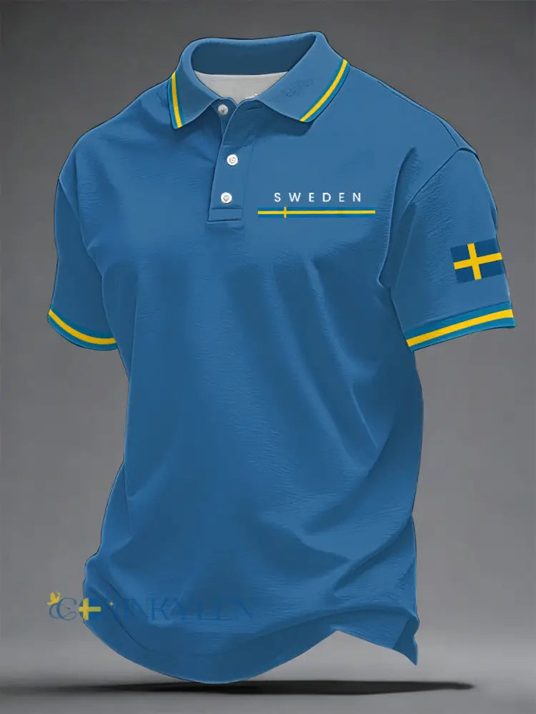 Herrkonsttryck på svensk språk casual topp - blå / S