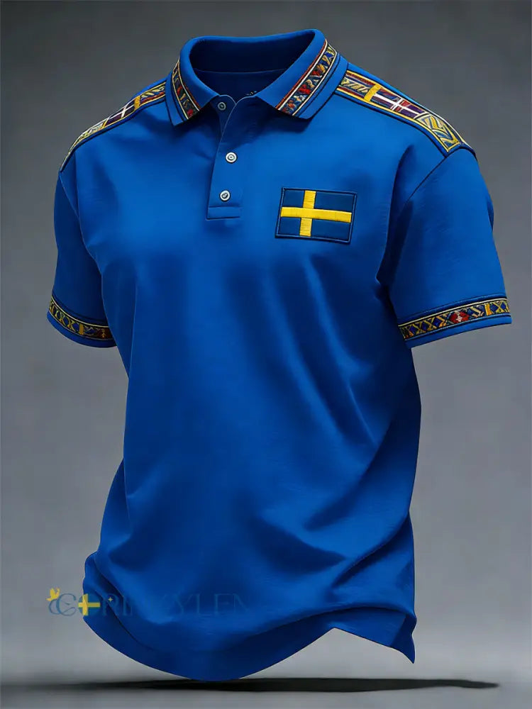 Herrkonsttryck på svensk språk casual topp - blå / S