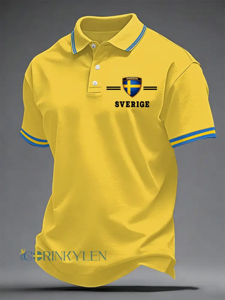 Herrkonsttryck på svensk språk casual topp - gul / S