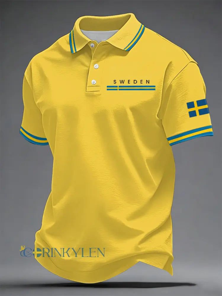 Herrkonsttryck på svensk språk casual topp - gul / S