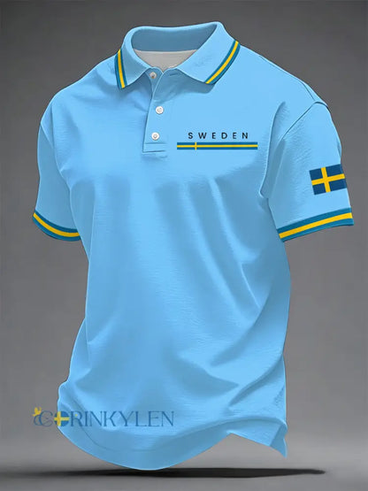 Herrkonsttryck på svensk språk casual topp - ljusblå. / S