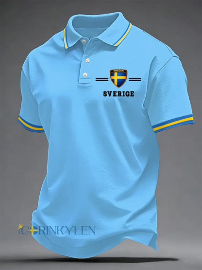 Herrkonsttryck på svensk språk casual topp - ljusblå / S