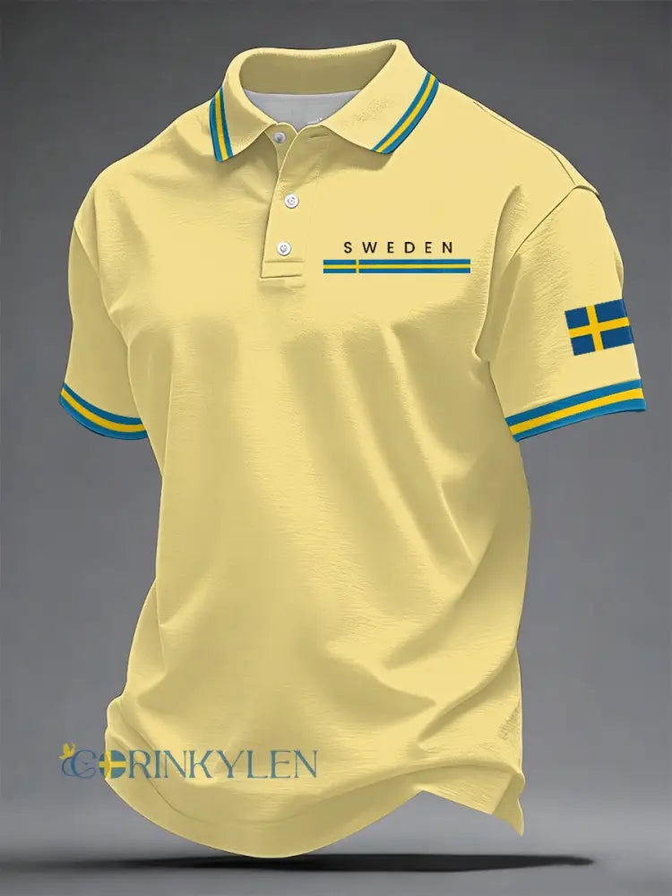 Herrkonsttryck på svensk språk casual topp - ljusgul / S