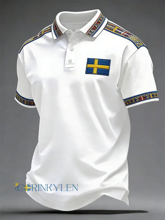 Herrkonsttryck på svensk språk casual topp - vit / S