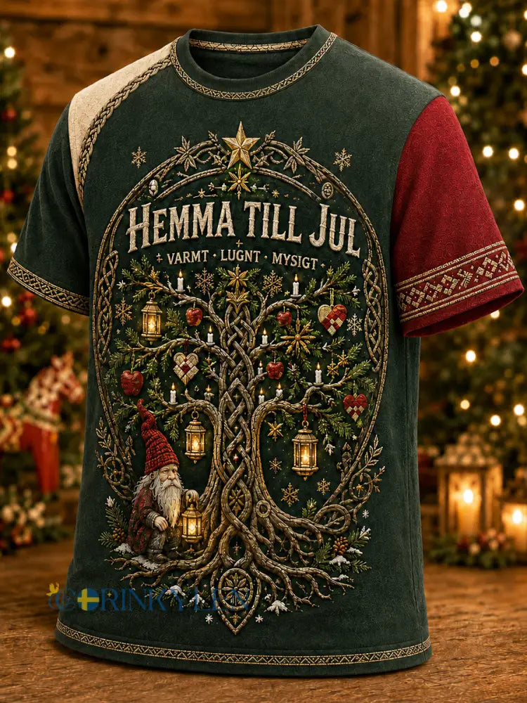 Herrlig jultröja i svensk stil med tryckt mönster vintagemode löst sittande och kort ärm - mörk gröna / S