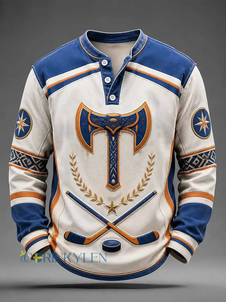 Herrlig retro-1955-isshockeyt-shirt med minnesgrafik och lång ärm - som bild / S