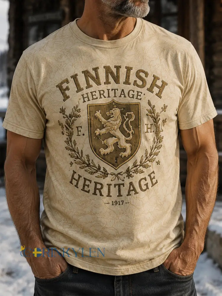 Herrlig retro finsk självständighetsdags-T-shirt med korta ärmar - Aprikot / S