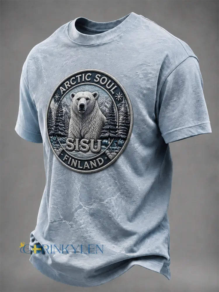 Herrlig retro finsk självständighetsdags-T-shirt med korta ärmar - blå / S
