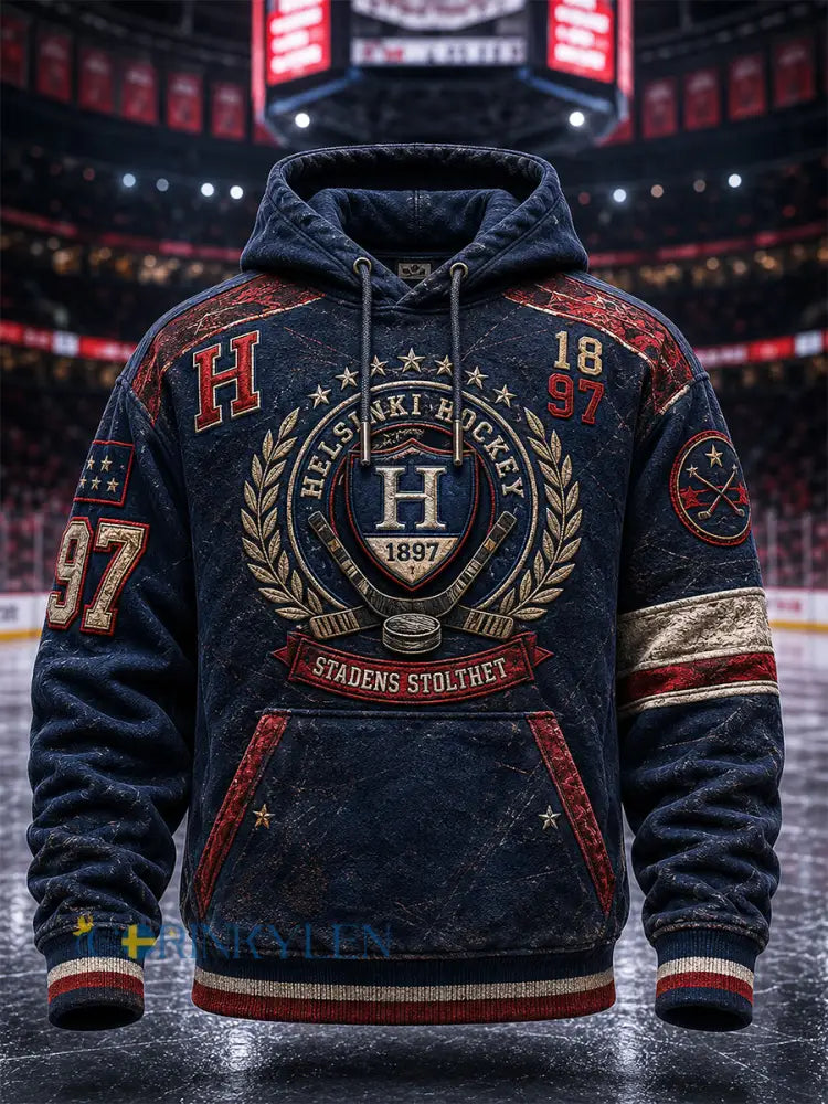 Herrlig retro-HIFK-höjdkepsjacka med lång ärm finsk ishockey - blå sjöfart / S