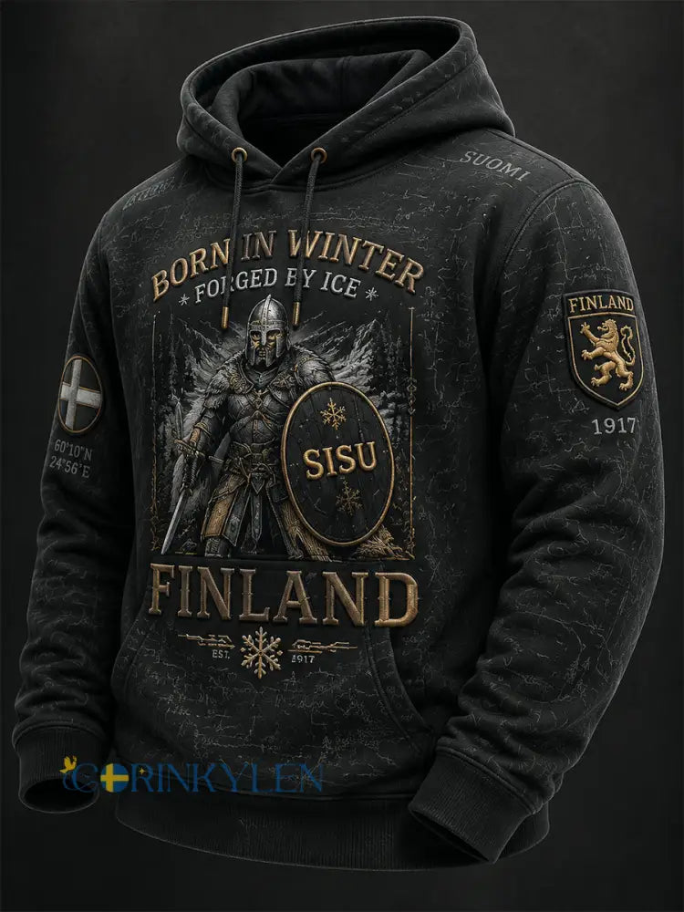 Herrlig retro-huvtröja med långa ärmar för Finlands självständighetsdag - svart / S