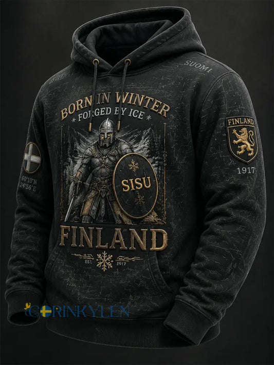 Herrlig retro-huvtröja med långa ärmar för Finlands självständighetsdag - svart / S