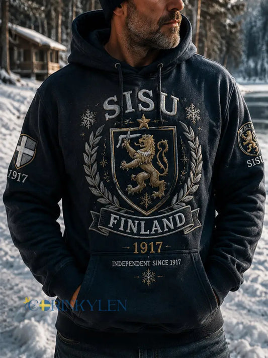 Herrlig retro-huvtröja med långa ärmar för Finlands självständighetsdag - svart / S