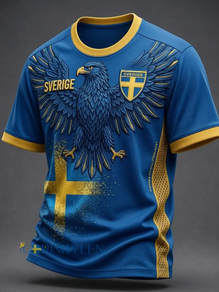 Herrlig retro svensk fotbollssupporter t-shirt avslappnad och sportig - blå / S