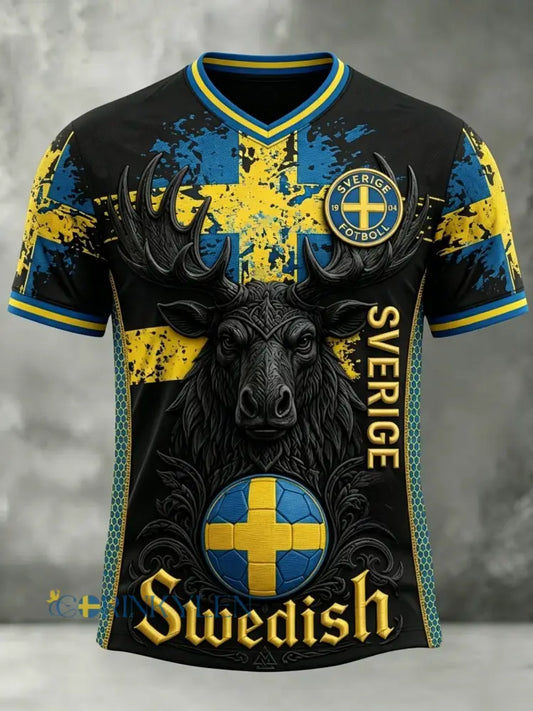 Herrlig retro svensk fotbollssupporter t-shirt avslappnad och sportig - svart / S